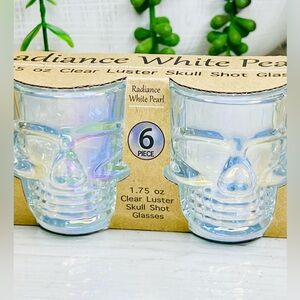 Clear Luster Skull Shot Glasses - Iridescent White Pearl  (6 Piece) NEW